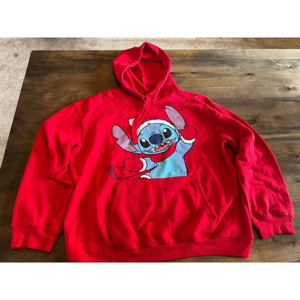 Disney Stitch Christmas Santa Hat Red Hoodie Sweatshirt XXL 19 RN117508